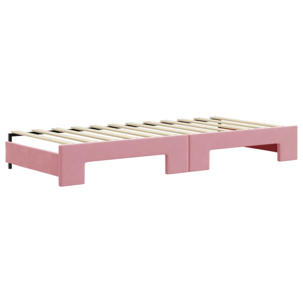 daybed med udtræk og skuffer 80x200 cm velour lyserød