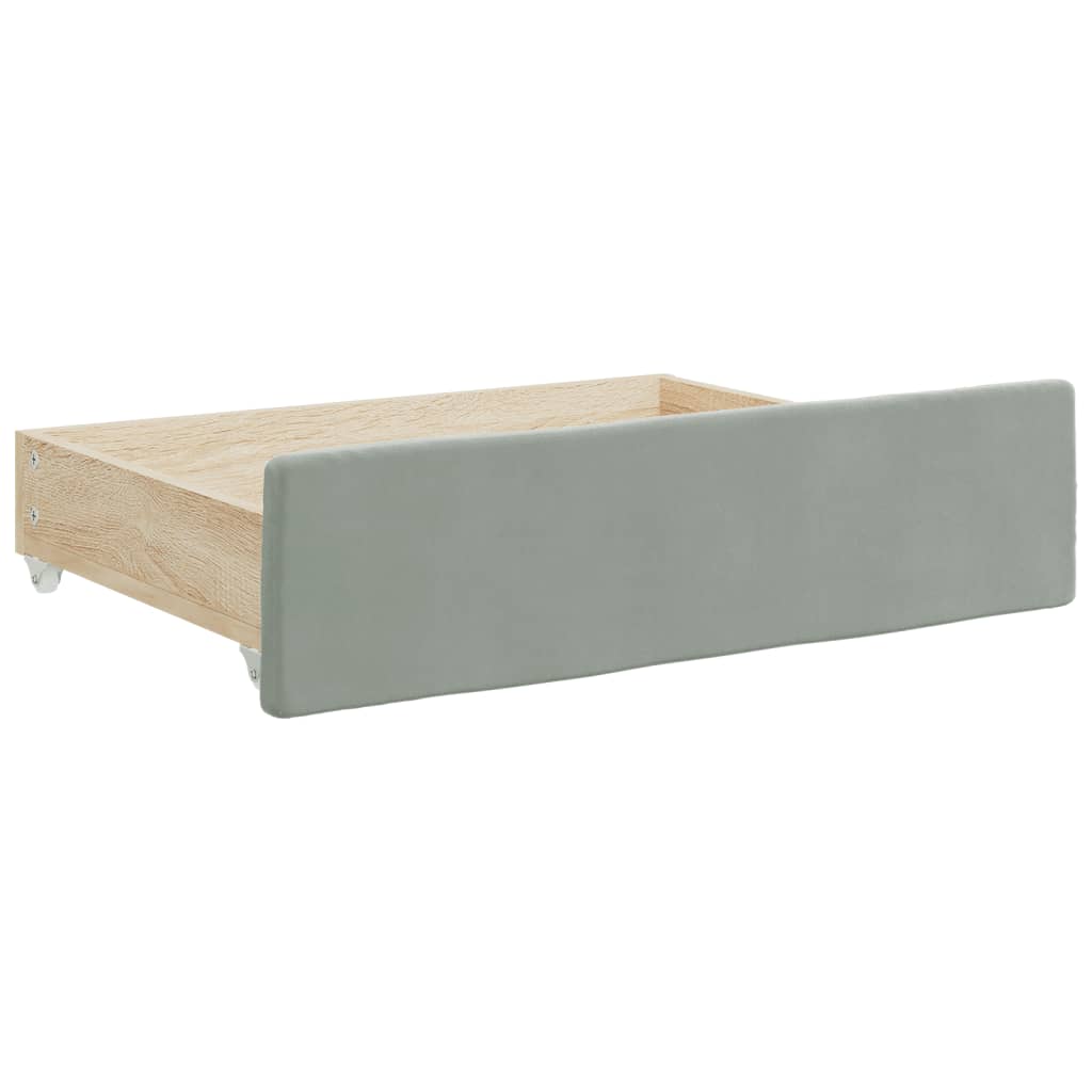 daybed med udtræk og skuffer 90x190 cm velour lysegrå