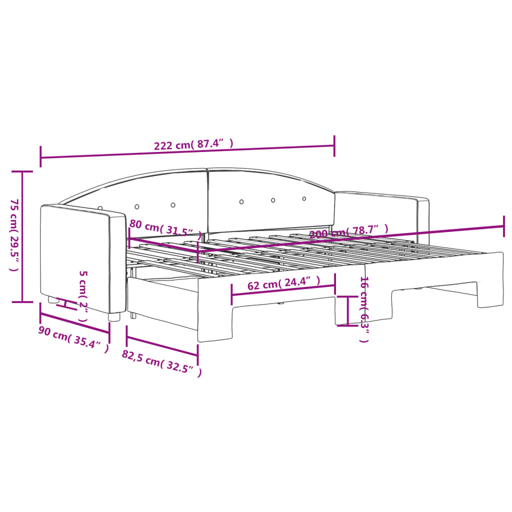 daybed med udtræk 80x200 cm velour lysegrå