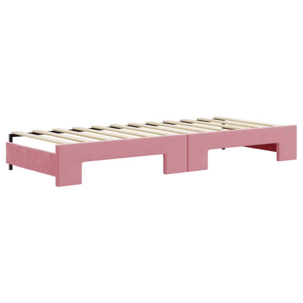 daybed med udtræk og madras 80x200 cm velour lyserød