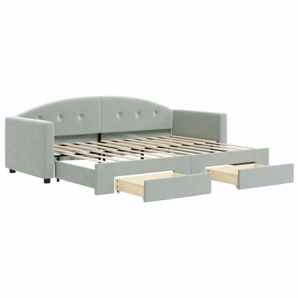 daybed med udtræk og skuffer 80x200 cm velour lysegrå