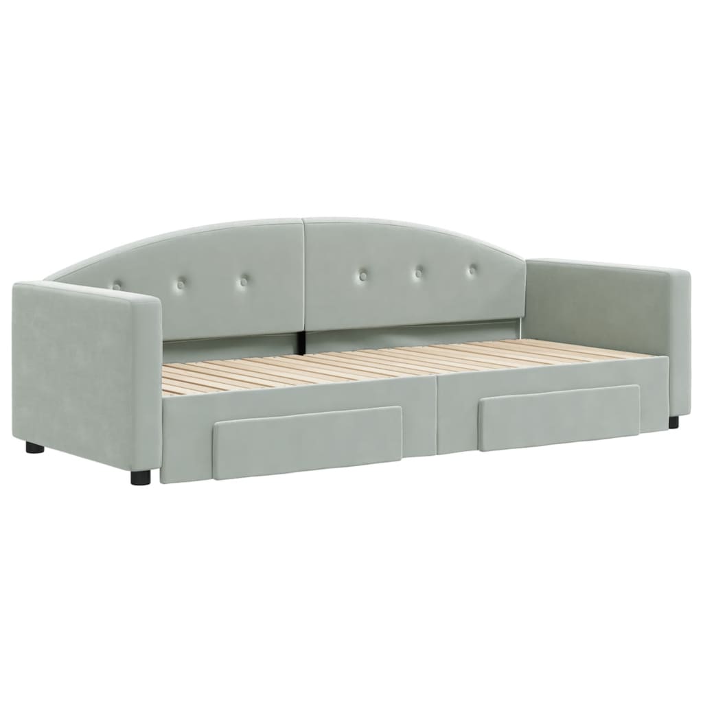 daybed med udtræk og skuffer 80x200 cm velour lysegrå