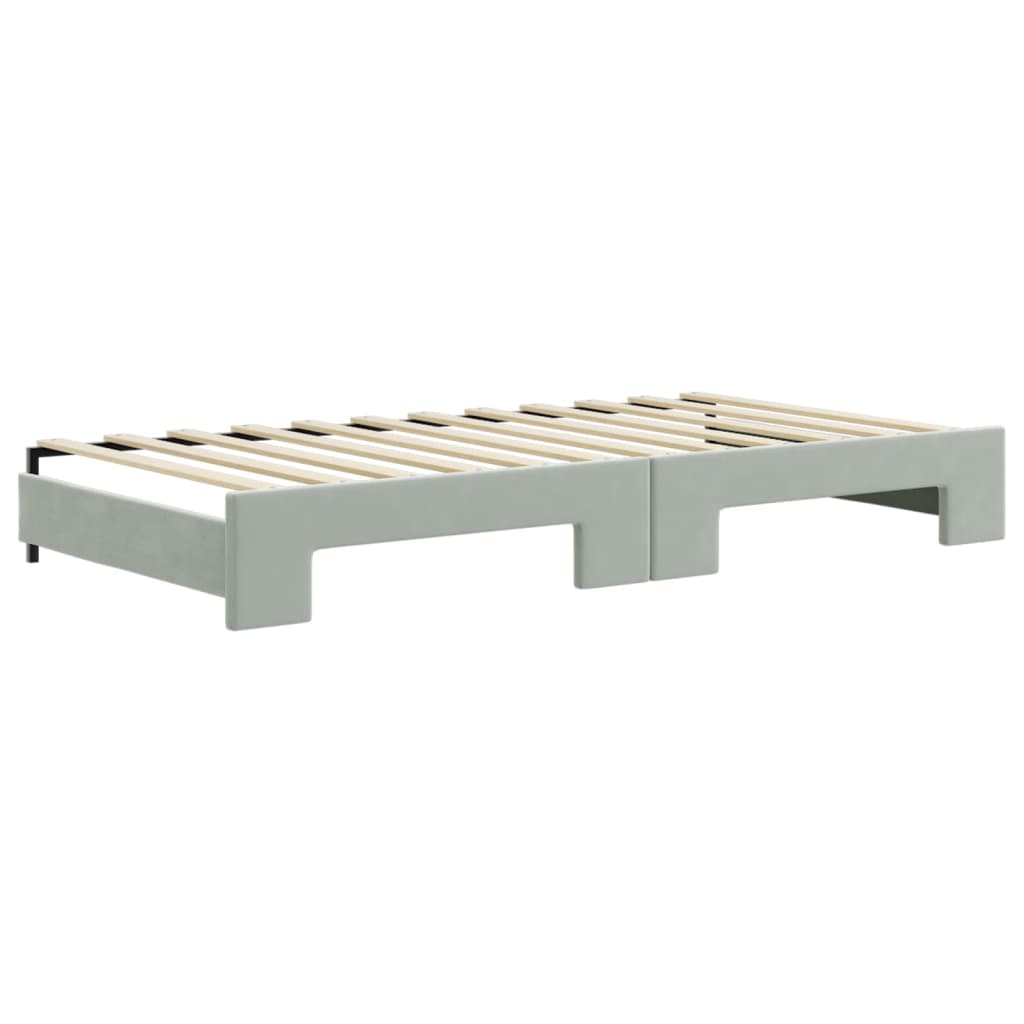 daybed med udtræk og skuffer 100x200 cm velour lysegrå