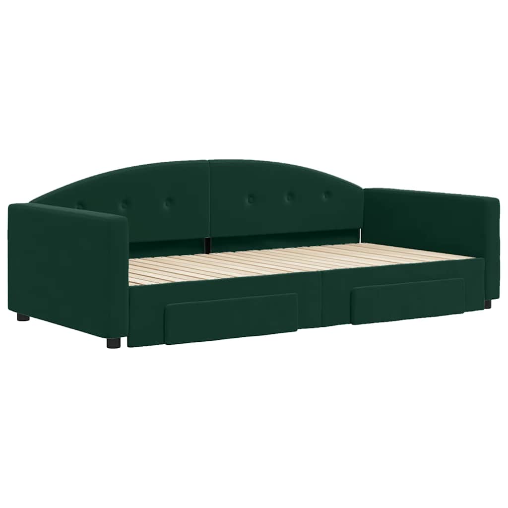 daybed med udtræk og skuffer 100x200 cm velour mørkegrøn