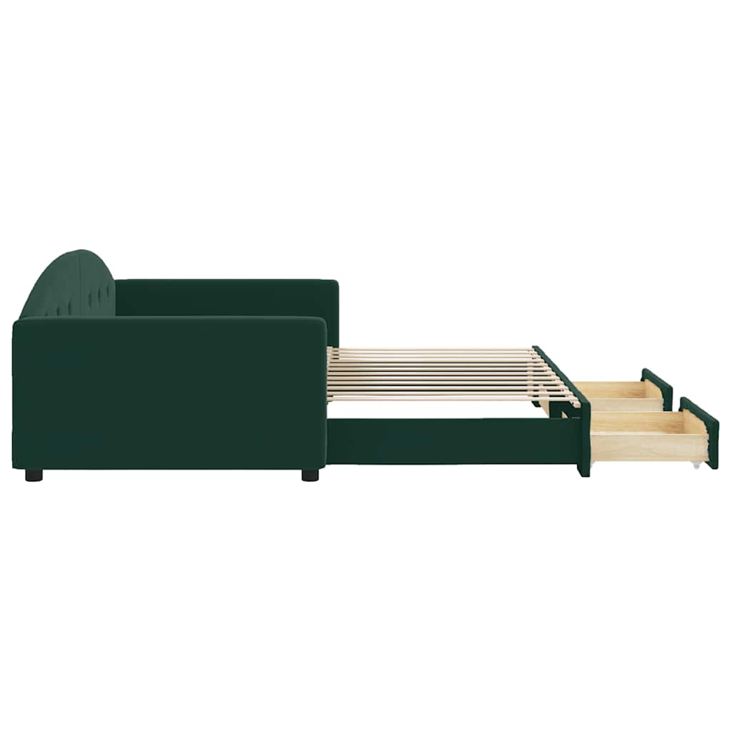 daybed med udtræk og skuffer 100x200 cm velour mørkegrøn
