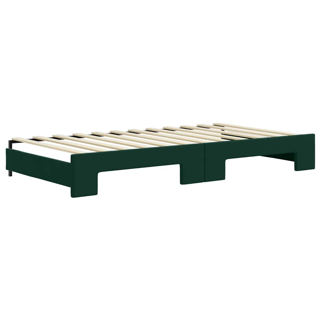 daybed med udtræk og skuffer 100x200 cm velour mørkegrøn