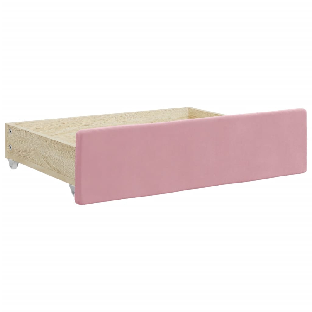 daybed med udtræk og skuffer 90x200 cm velour lyserød