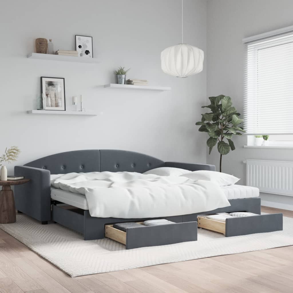 daybed med udtræk og skuffer 100x200 cm velour mørkegrå