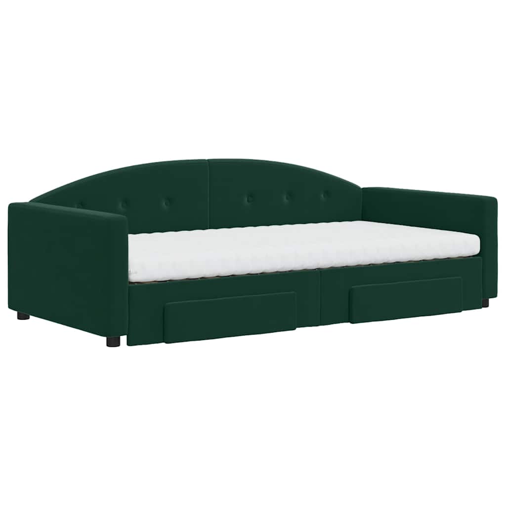 daybed med udtræk og skuffer 100x200 cm velour mørkegrøn