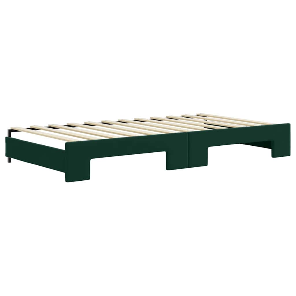 daybed med udtræk og skuffer 100x200 cm velour mørkegrøn