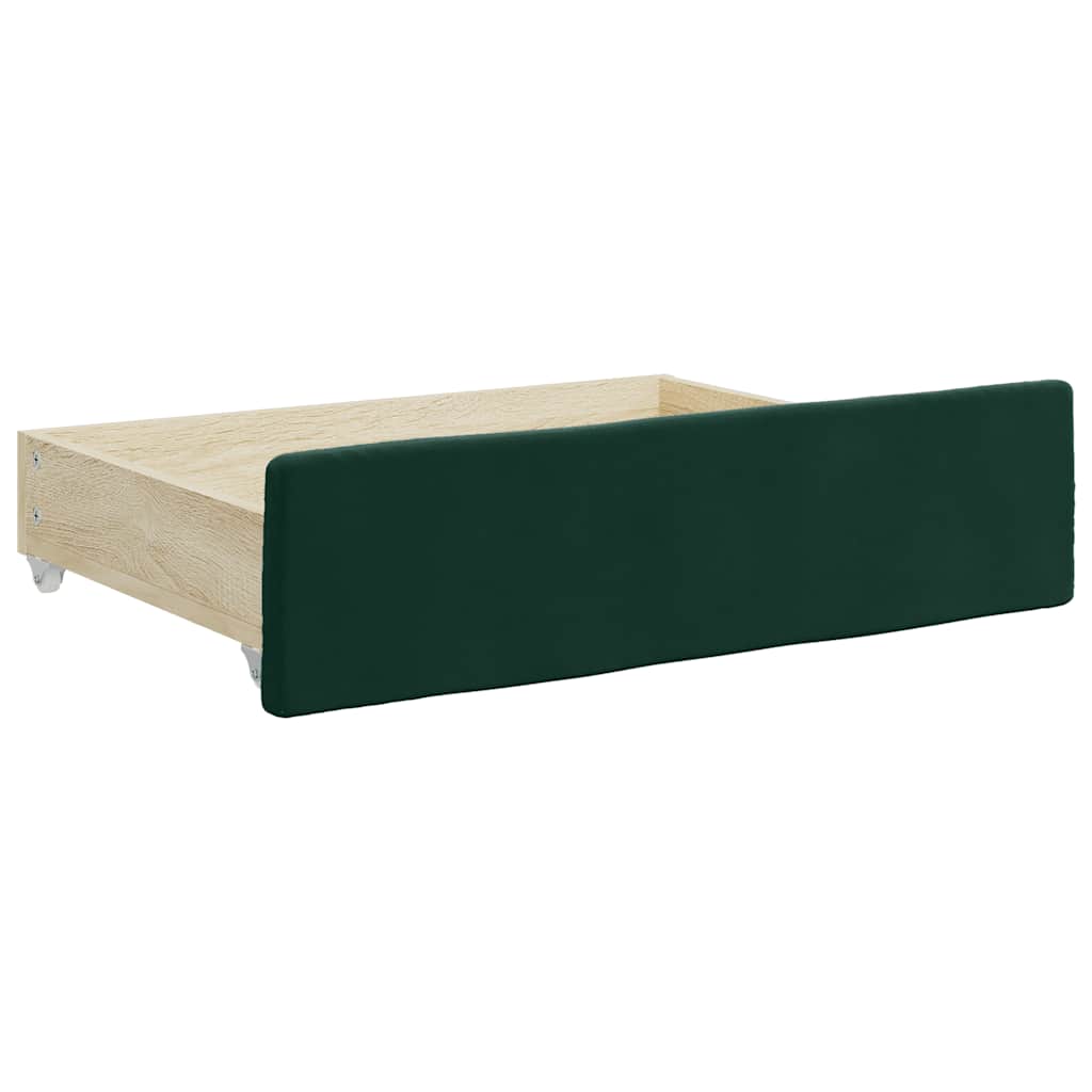 daybed med udtræk og skuffer 100x200 cm velour mørkegrøn
