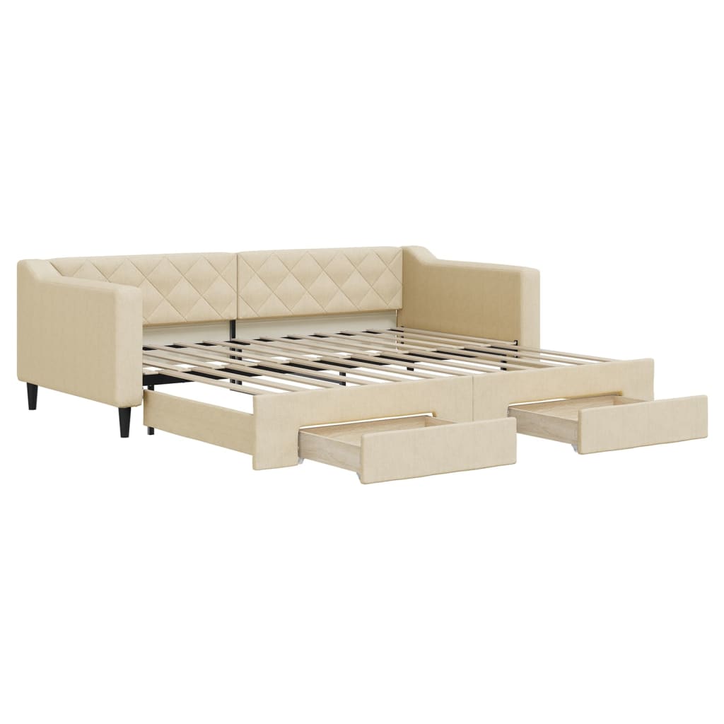 daybed med udtræk og skuffer 90x200 cm stof cremefarvet