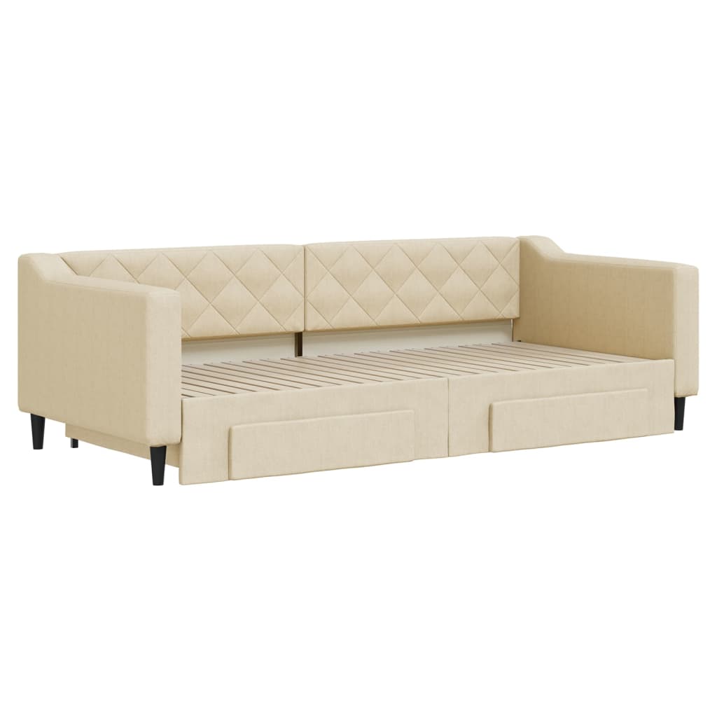 daybed med udtræk og skuffer 90x200 cm stof cremefarvet