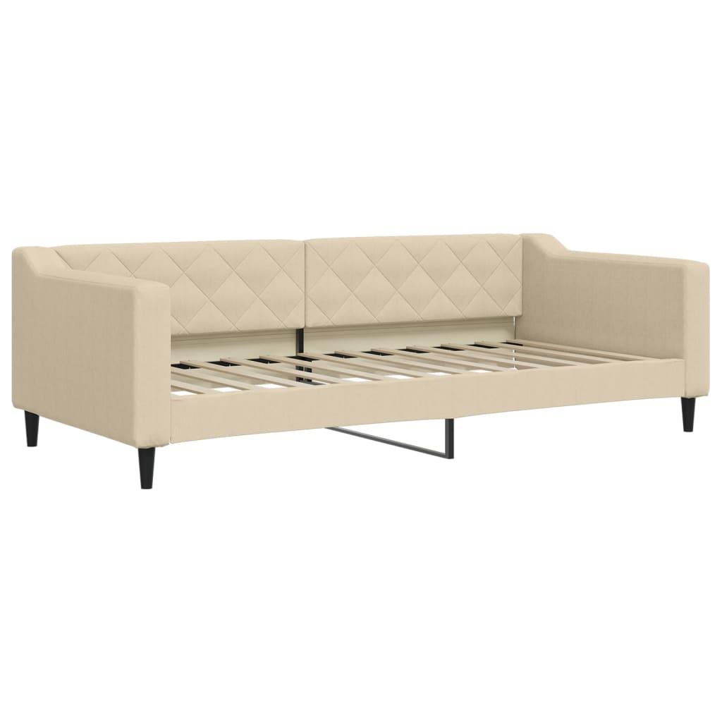 daybed med udtræk og skuffer 90x200 cm stof cremefarvet