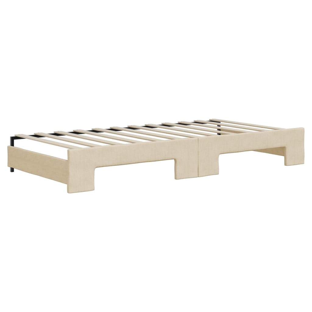 daybed med udtræk og skuffer 90x200 cm stof cremefarvet