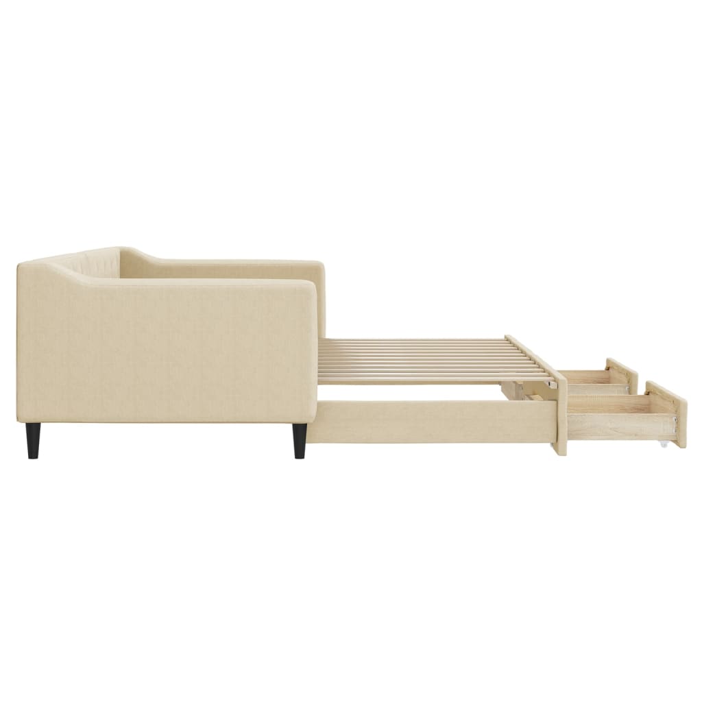 daybed med udtræk og skuffer 90x200 cm stof cremefarvet