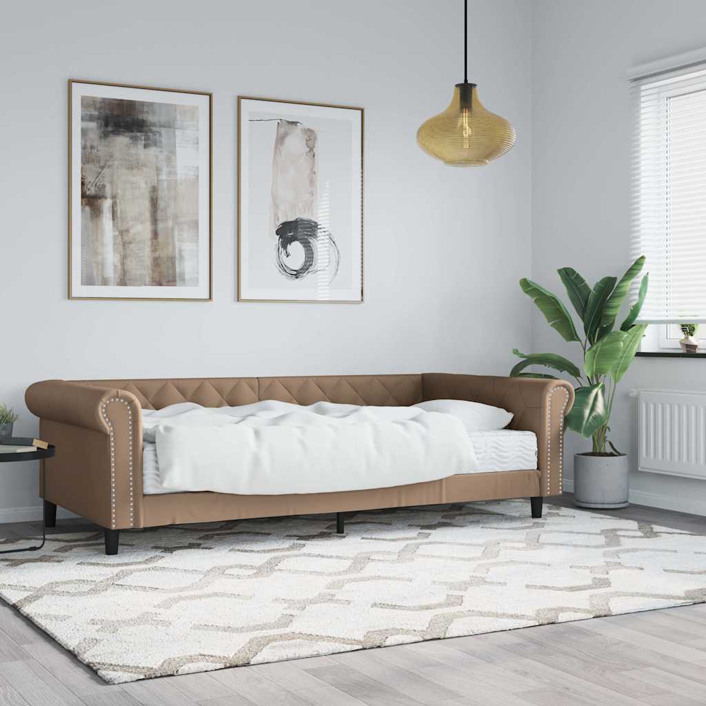 daybed med madras 90x200 cm kunstlæder cappuccinofarvet