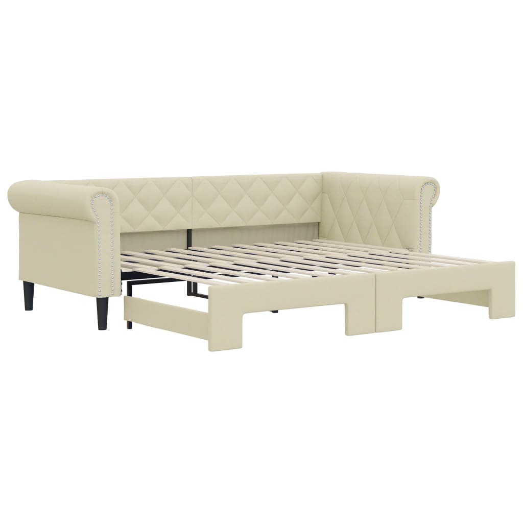 daybed med udtræk 90x200 cm kunstlæder cremefarvet