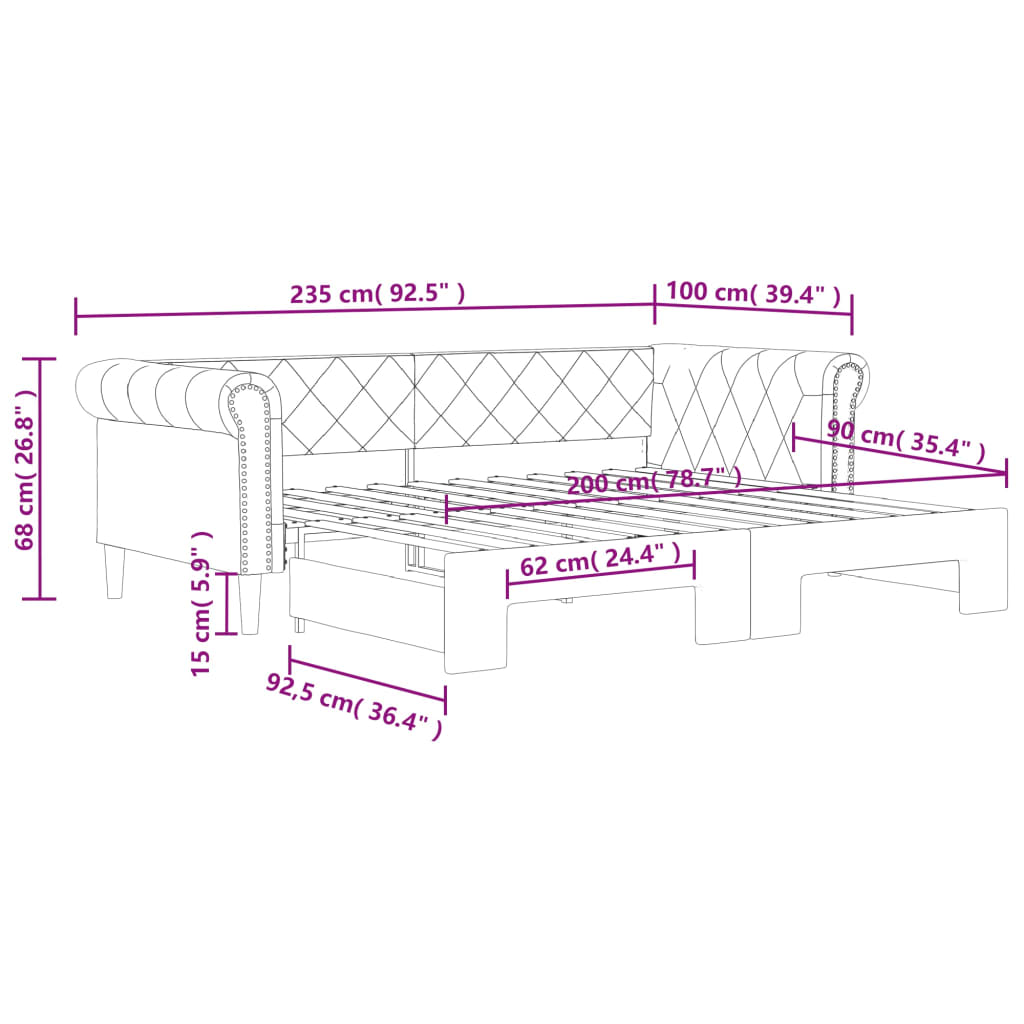 daybed med udtræk 90x200 cm kunstlæder cremefarvet