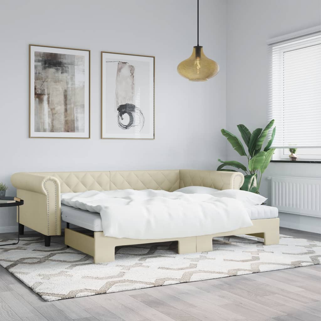 daybed med udtræk 90x200 cm kunstlæder cremefarvet
