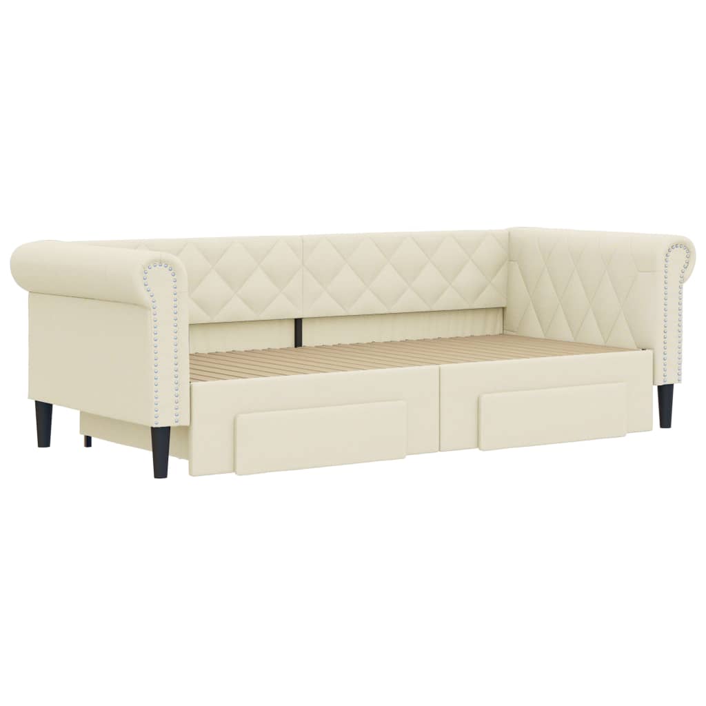 daybed med udtræk og skuffer 90x200 cm kunstlæder cremefarvet