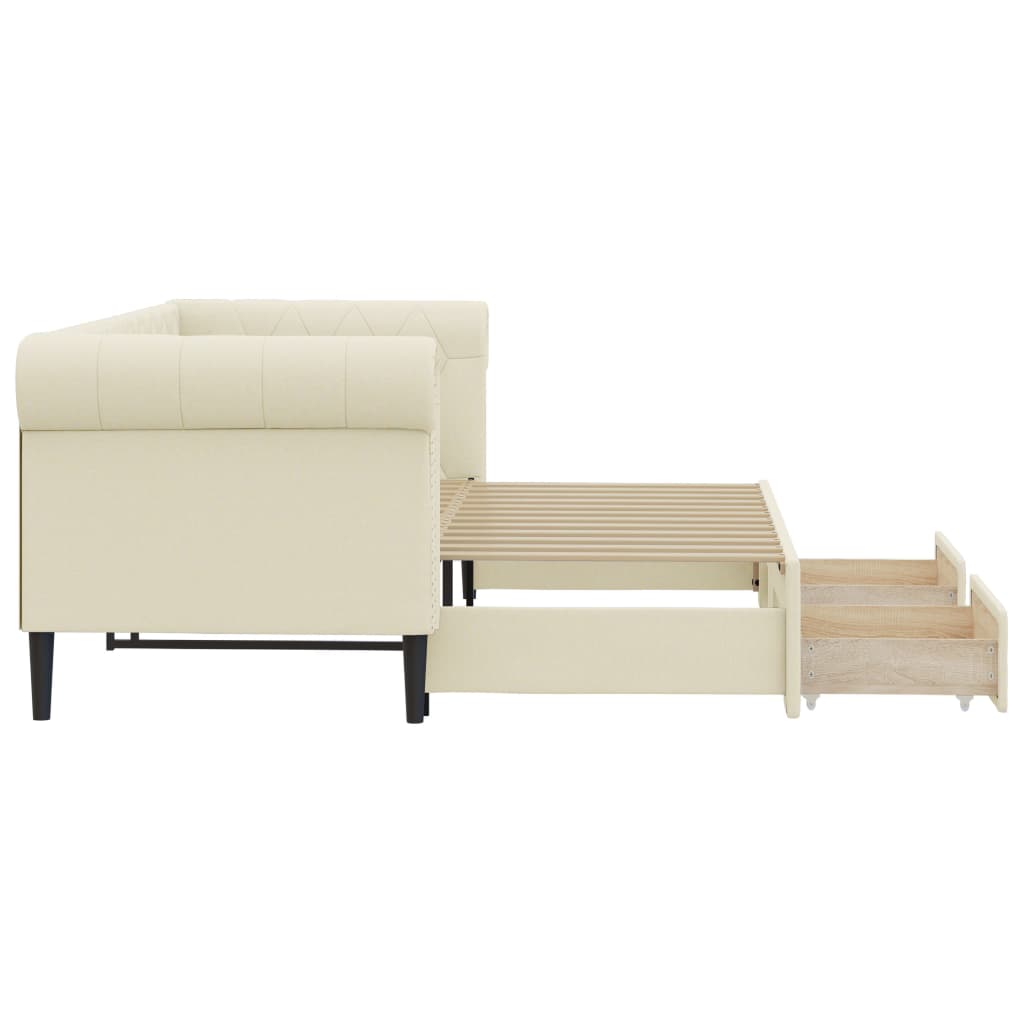 daybed med udtræk og skuffer 90x200 cm kunstlæder cremefarvet