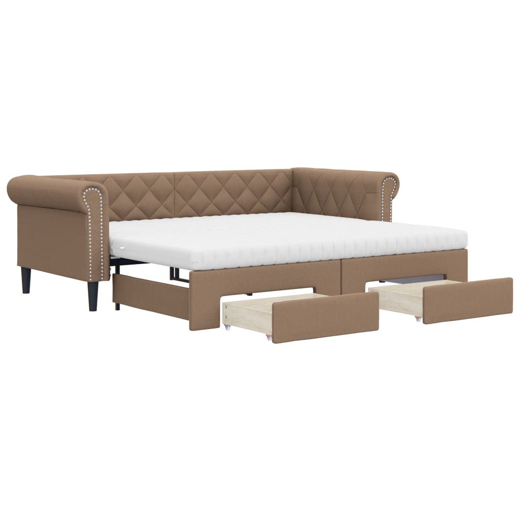 daybed med udtræk og skuffer 90x200 cm kunstlæder cappuccino