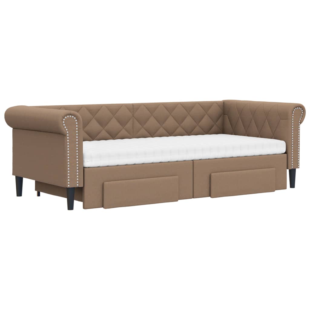 daybed med udtræk og skuffer 90x200 cm kunstlæder cappuccino