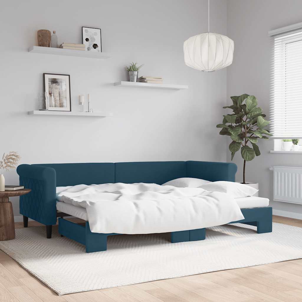 daybed med udtræk 80x200 cm velour blå