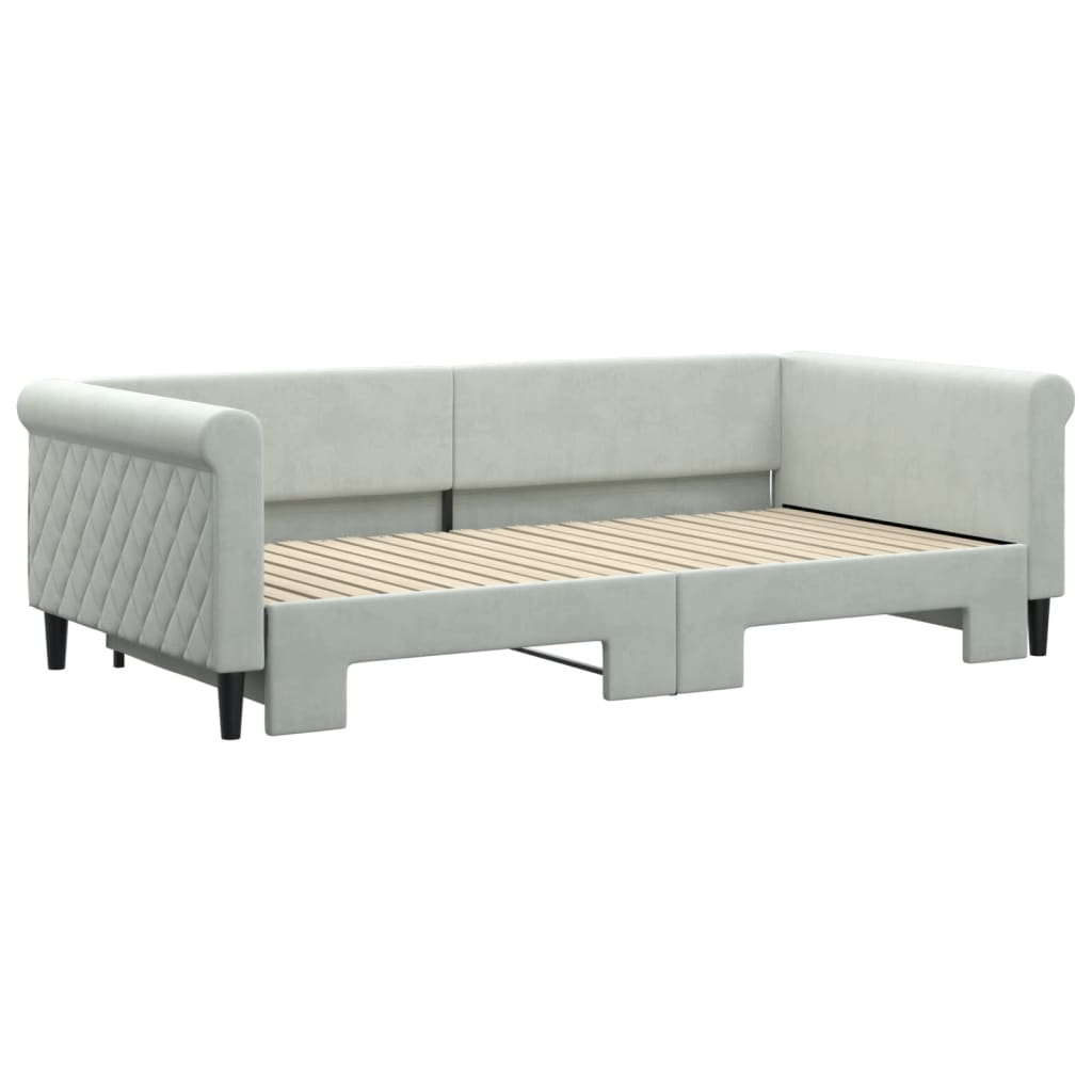 daybed med udtræk 100x200 cm velour lysegrå