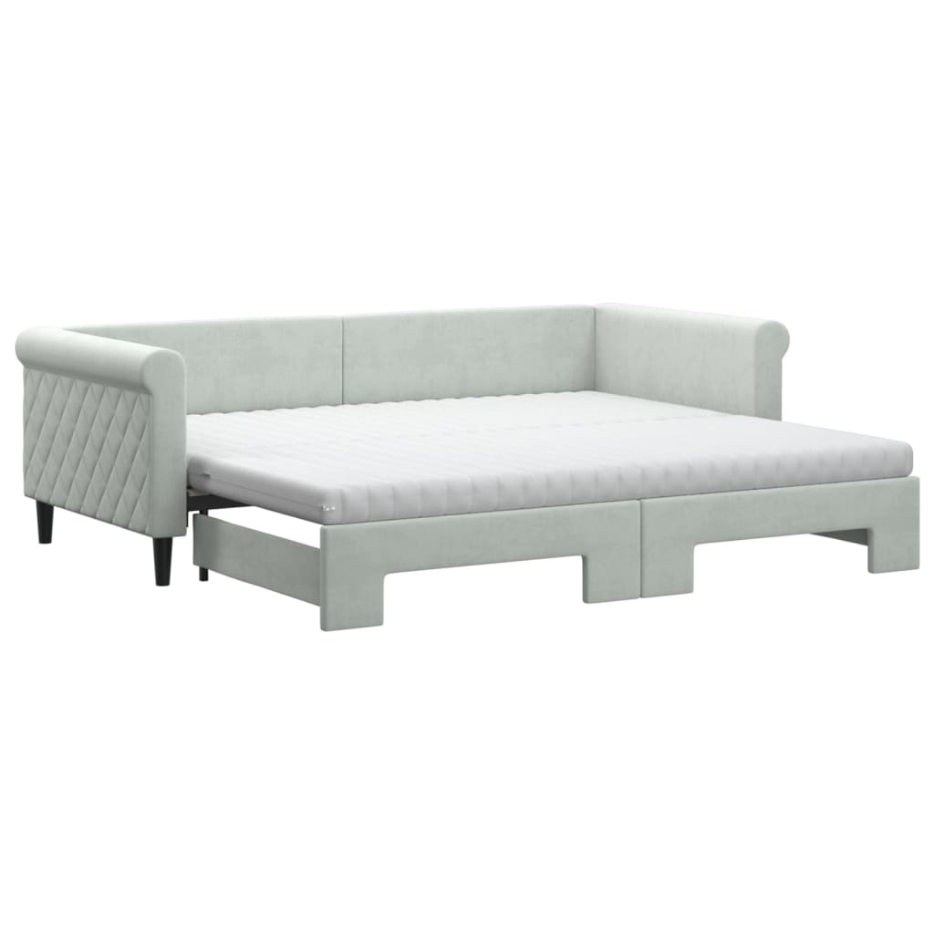 daybed med udtræk og madras 90x200 cm velour lysegrå