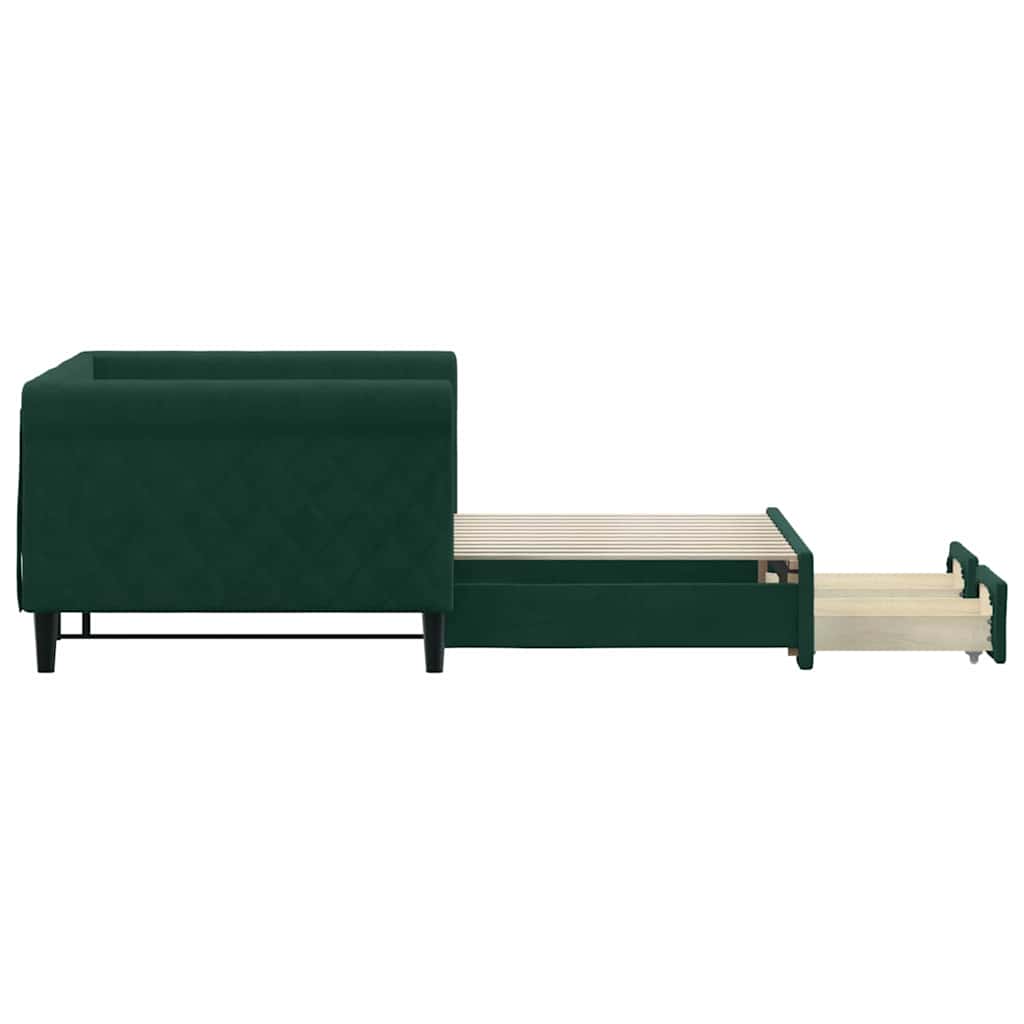 daybed med udtræk og skuffer 90x200 cm velour mørkegrøn