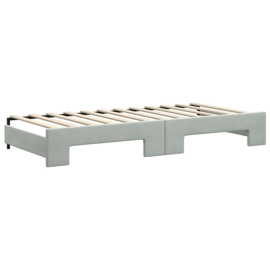 daybed med udtræk og skuffer 90x200 cm velour lysegrå