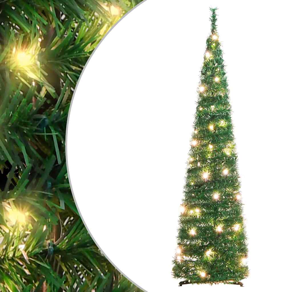 kunstigt juletræ med 50 LED'er 120 cm pop op-funktion grøn