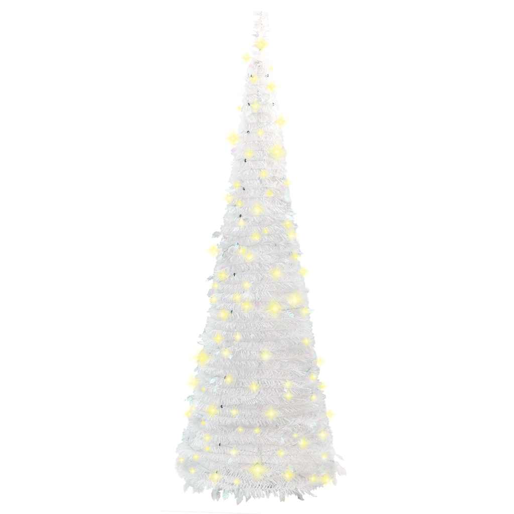 kunstigt juletræ med 150 LED'er 180 cm pop op-funktion hvid