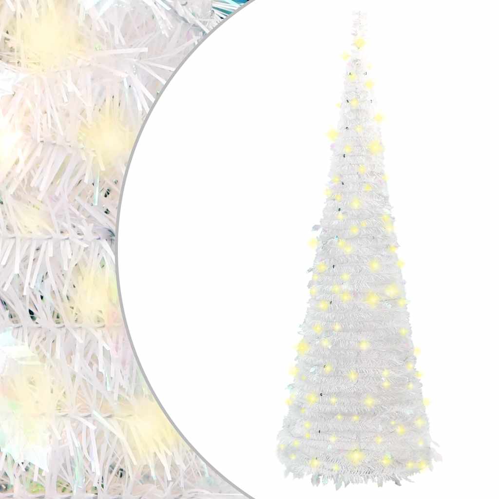 kunstigt juletræ med 200 LED'er 210 cm pop op-funktion hvid