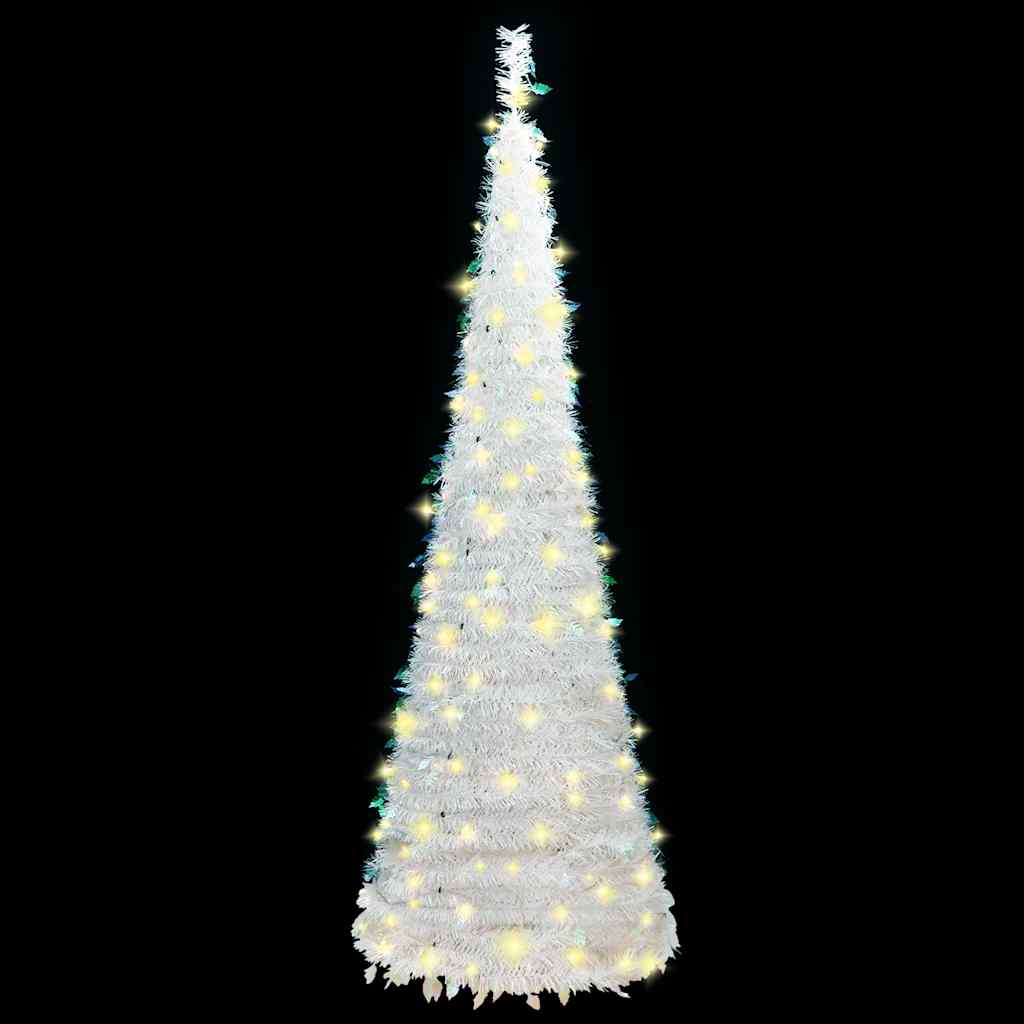 kunstigt juletræ med 200 LED'er 210 cm pop op-funktion hvid