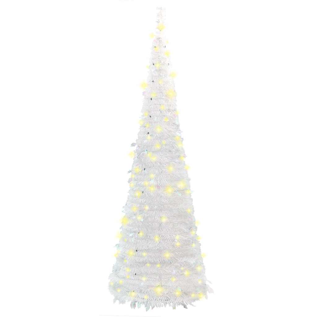kunstigt juletræ med 200 LED'er 210 cm pop op-funktion hvid