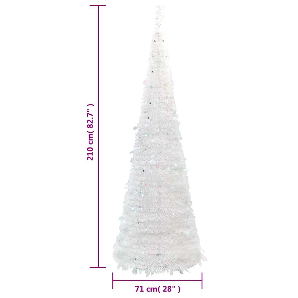 kunstigt juletræ med 200 LED'er 210 cm pop op-funktion hvid