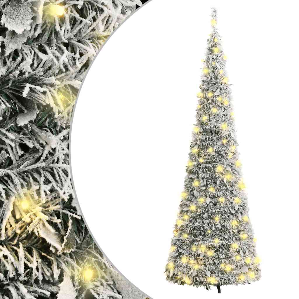 kunstigt juletræ med sne 100 LED'er 150 cm pop op-funktion
