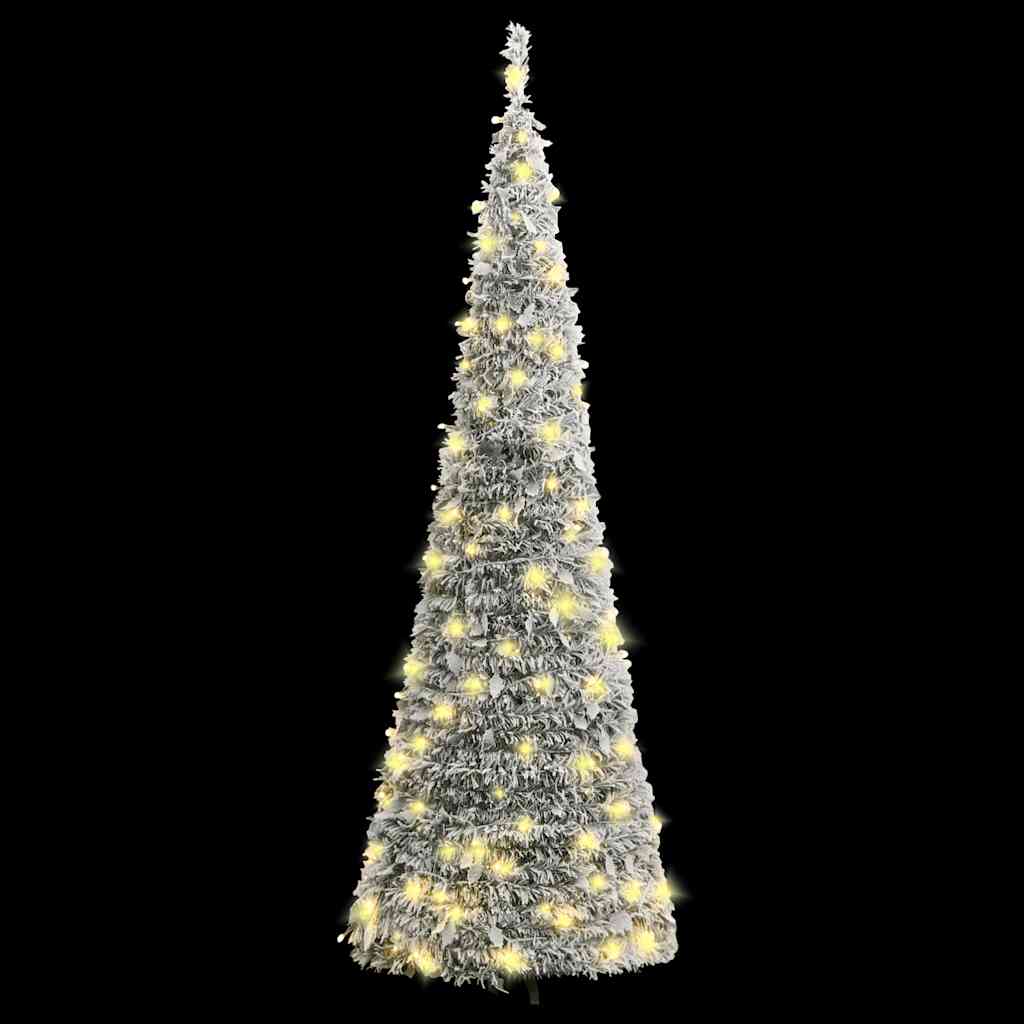kunstigt juletræ med sne 100 LED'er 150 cm pop op-funktion