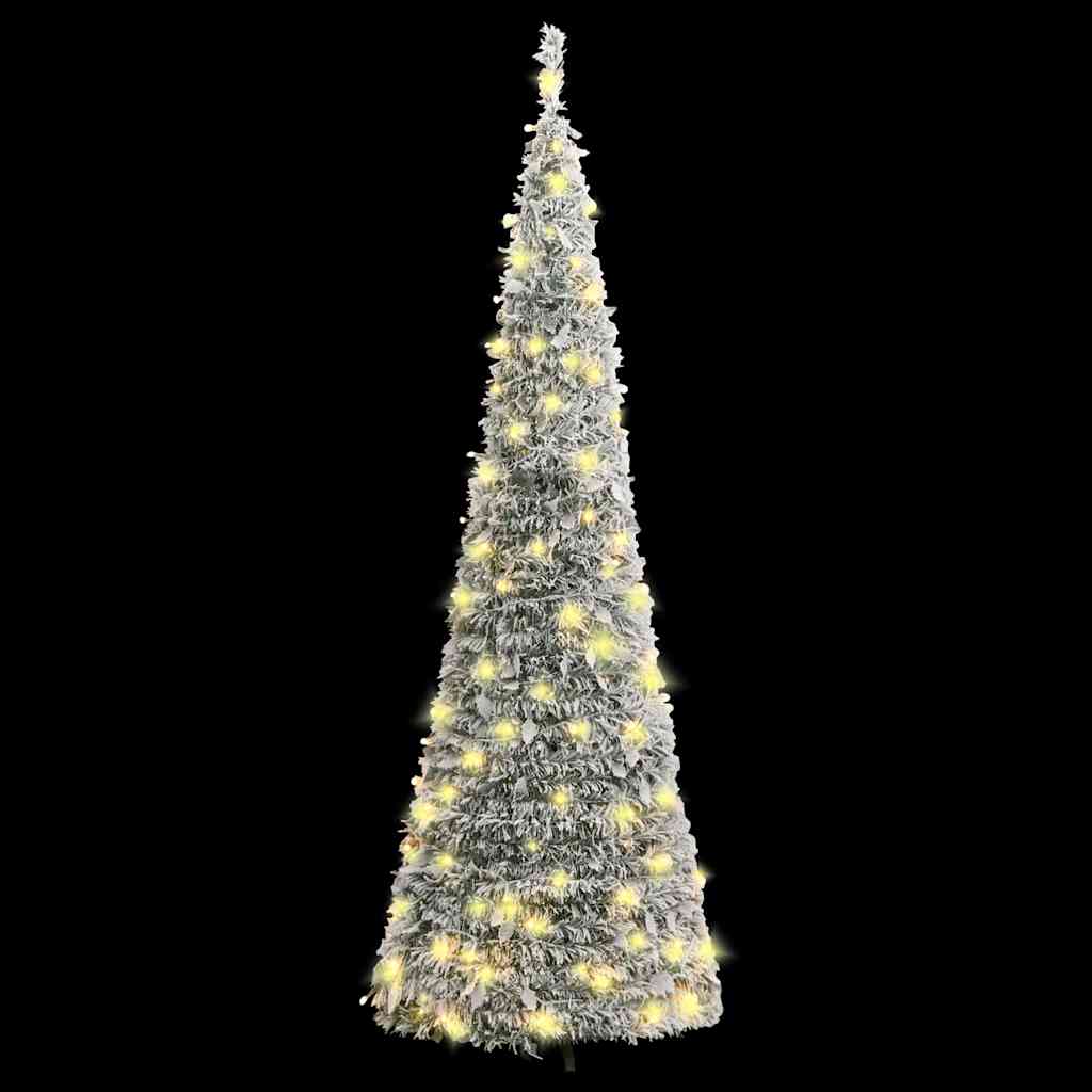 kunstigt juletræ med sne 150 LED'er 180 cm pop op-funktion