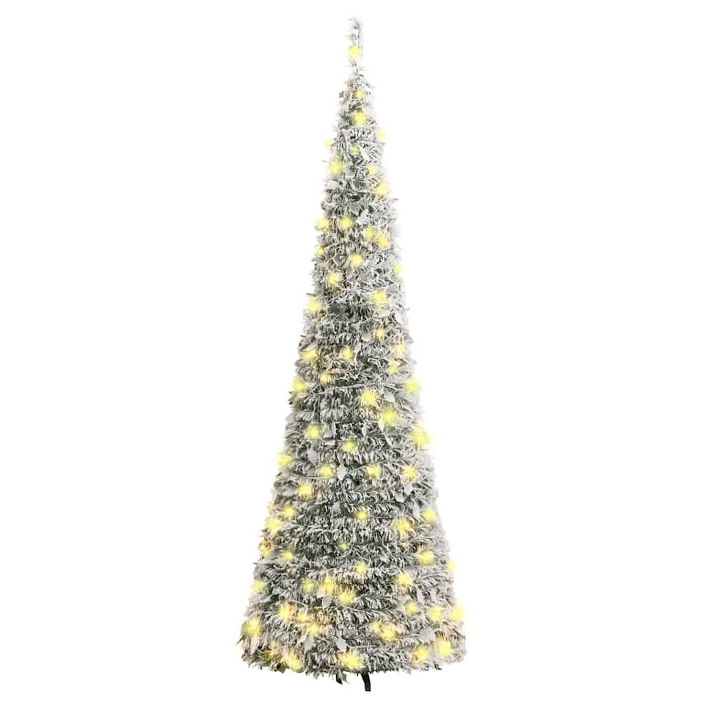 kunstigt juletræ med sne 150 LED'er 180 cm pop op-funktion