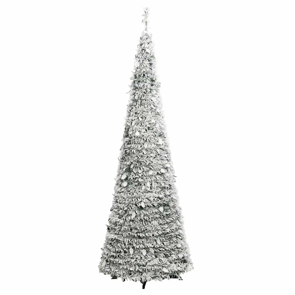 kunstigt juletræ med sne 200 LED'er 210 cm pop op-funktion