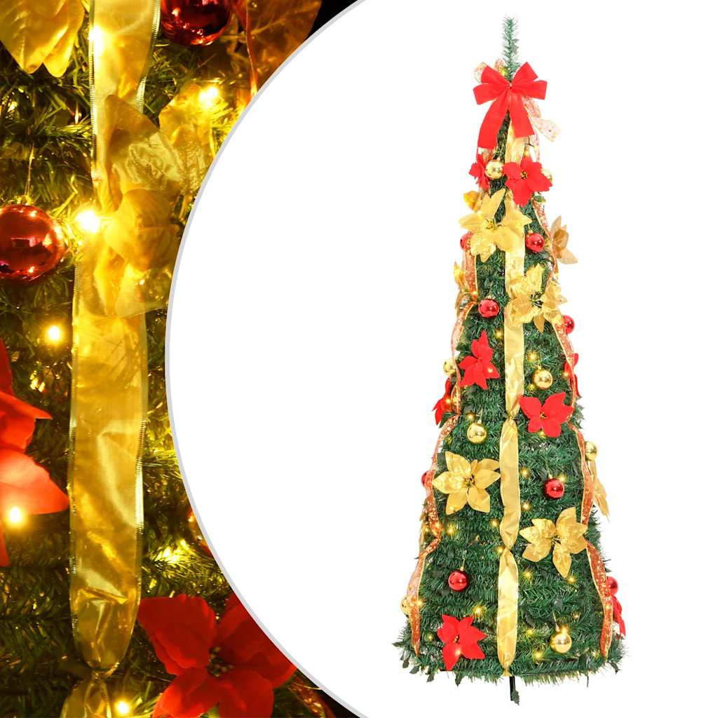 kunstigt juletræ med 100 LED'er 150 cm pop op-funktion grøn