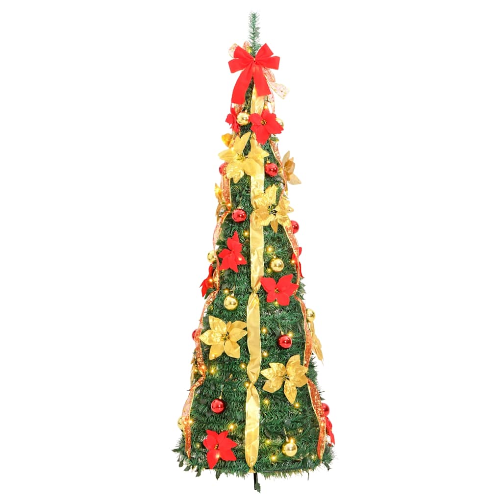 kunstigt juletræ med 100 LED'er 150 cm pop op-funktion grøn