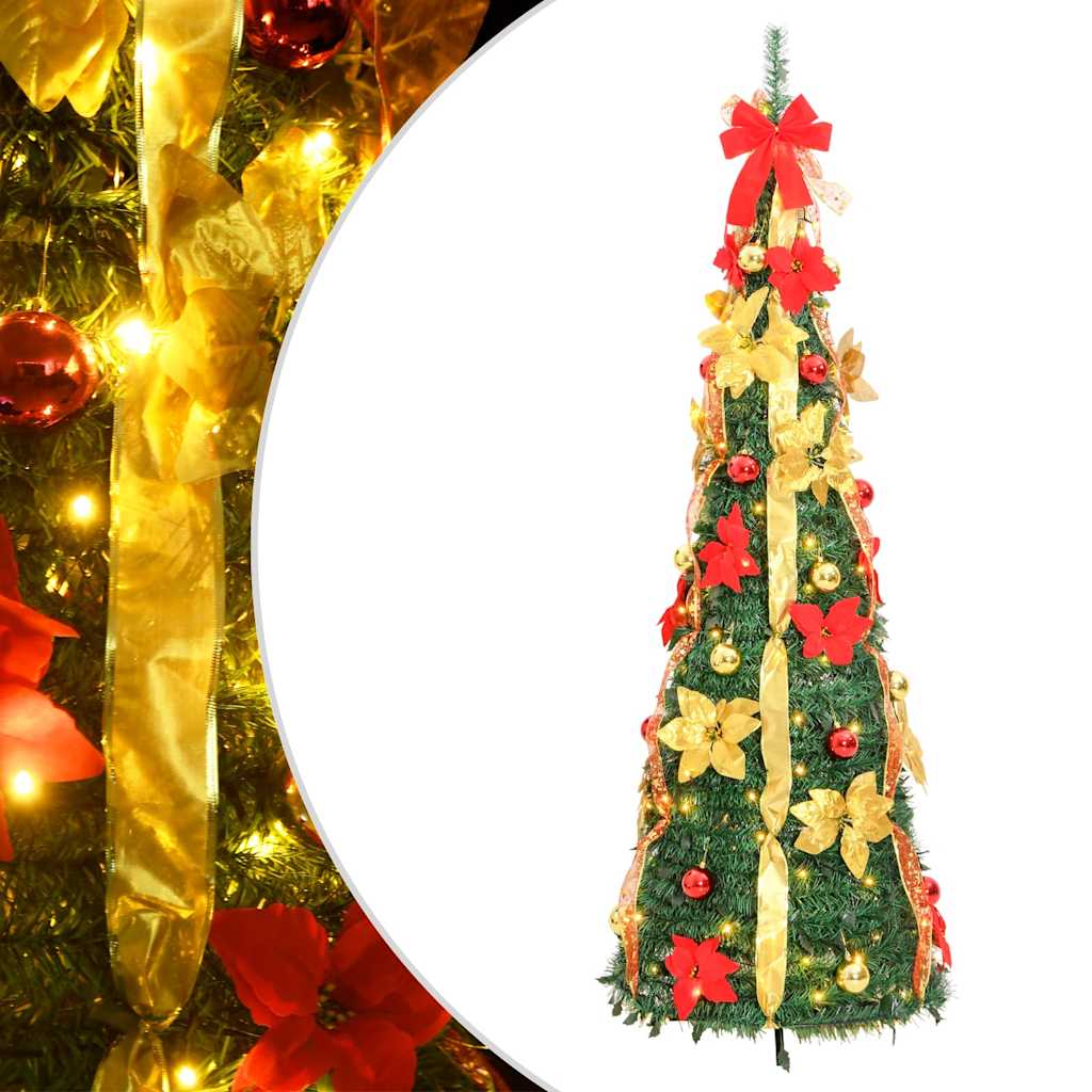 kunstigt juletræ med 200 LED'er 210 cm pop op-funktion grøn