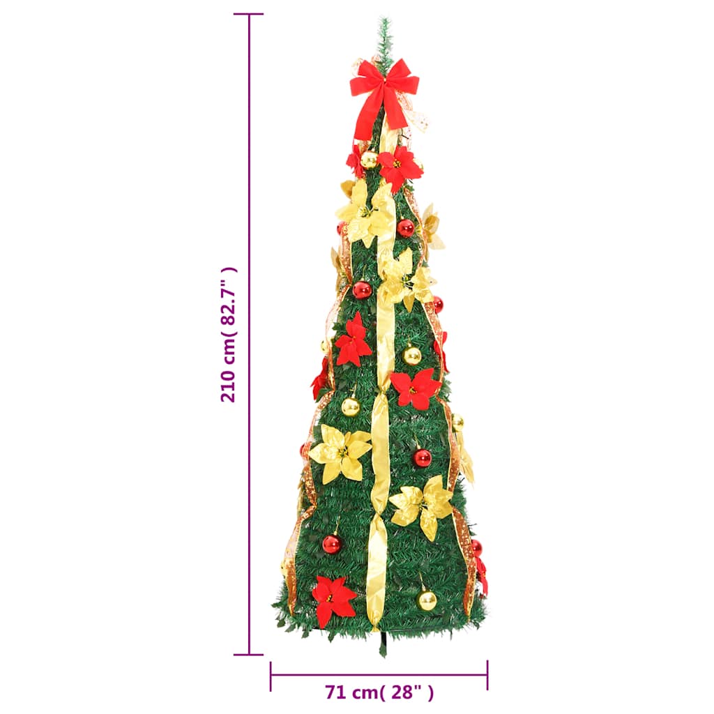 kunstigt juletræ med 200 LED'er 210 cm pop op-funktion grøn