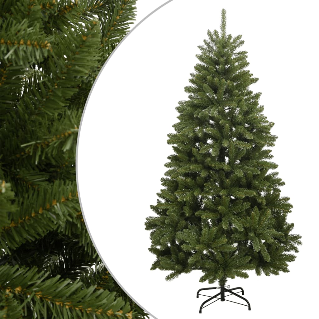 kunstigt juletræ med juletræsfod 210 cm hængslet grøn