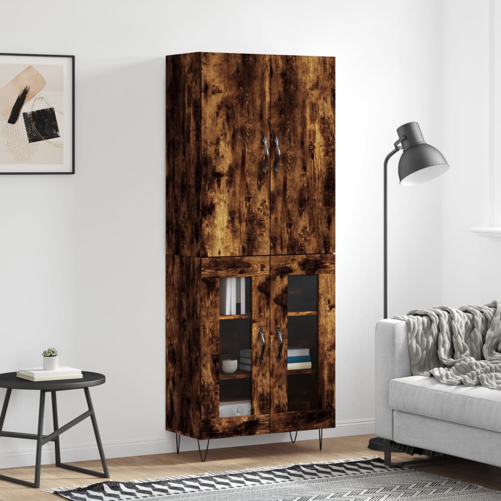 højskab 69,5x34x180 cm konstrueret træ røget egetræsfarve